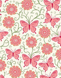 Pink Butterflies and Floral Vines Rug