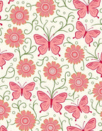 Pink Butterflies and Floral Vines Rug