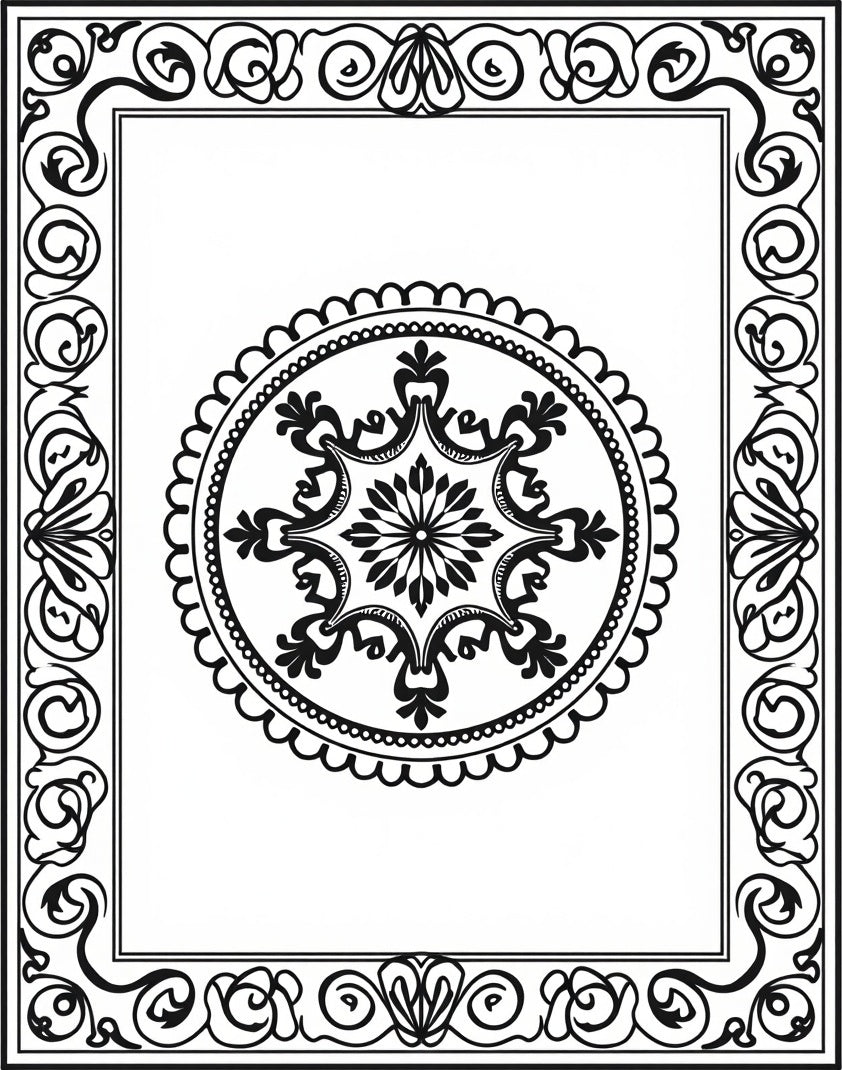 Ornate Round Floral Border Design Rug