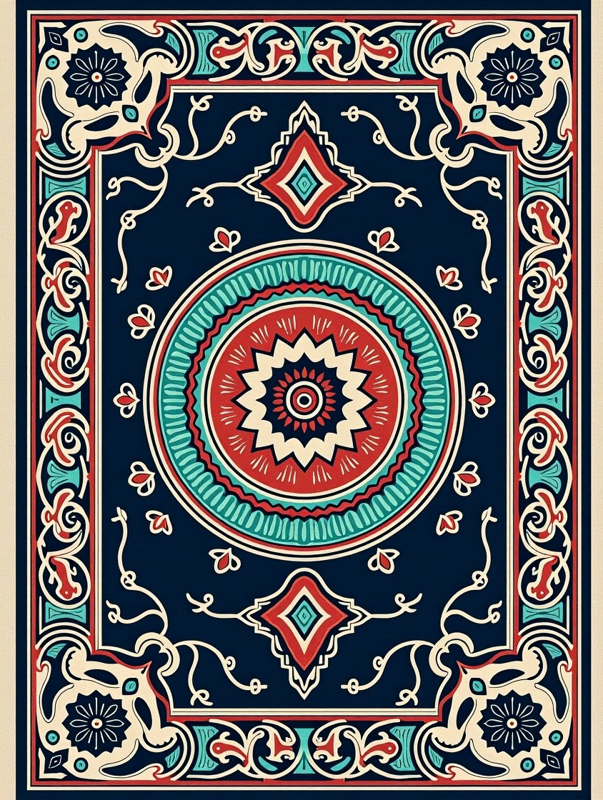 Intricate Floral Medallion Border Rug