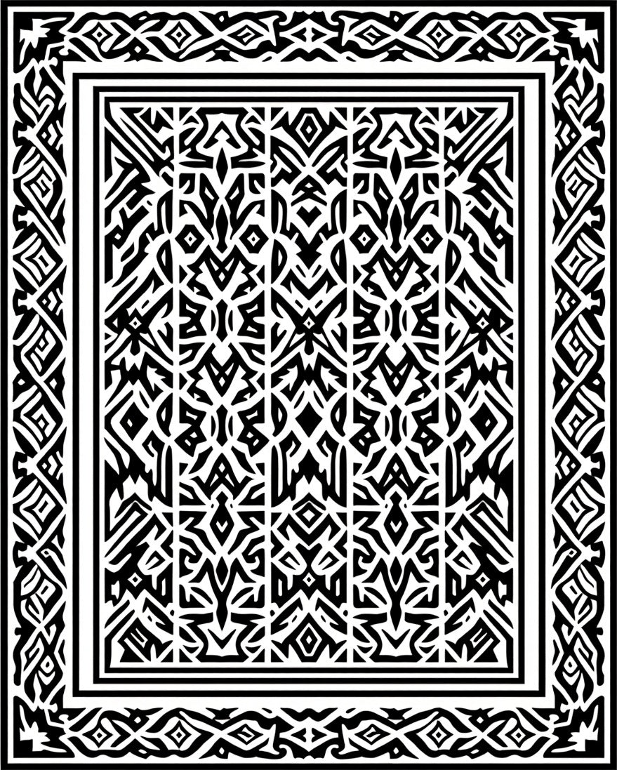 Abstract Mono Black White Patterned Rug
