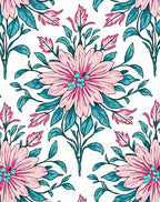 Pink Blue Floral Botanical Pattern Rug