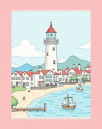 Coastal Town Lighthouse Scenic Seascape Rug