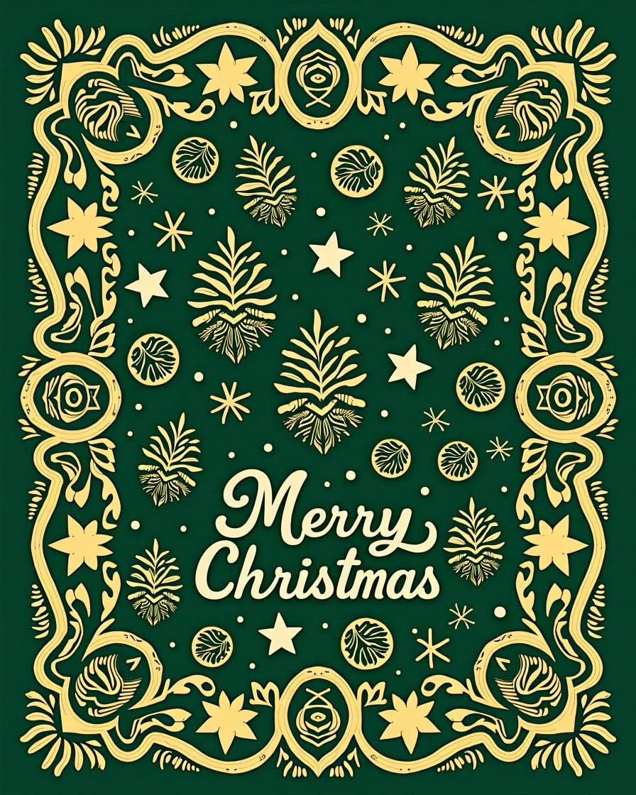 Ornate Festive Green Gold Medallion Rug