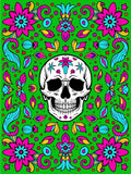 Vibrant Skull Floral Medallion Green Rug