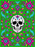 Vibrant Skull Floral Medallion Green Rug