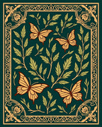 Golden Butterflies on Green Foliage Rug