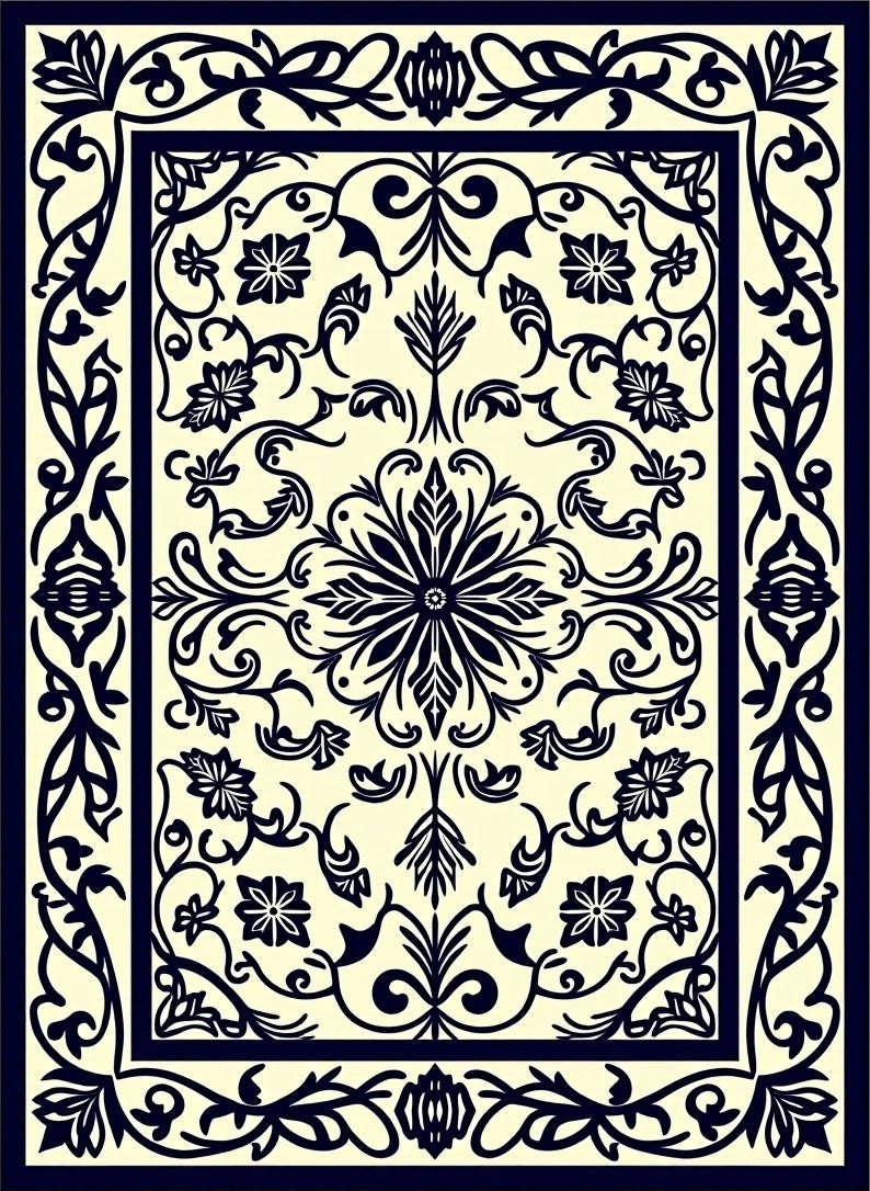 Ornate Floral Scrollwork Pattern Rug