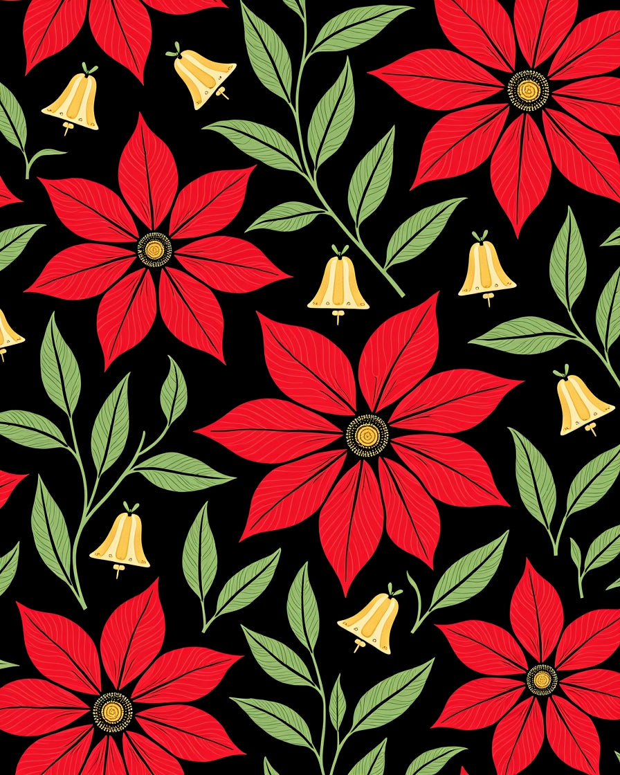 Classic Red Poinsettia Bell Floral Rug