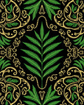 Black Elegant Emerald Leaf Pattern Rug