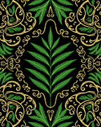 Black Elegant Emerald Leaf Pattern Rug