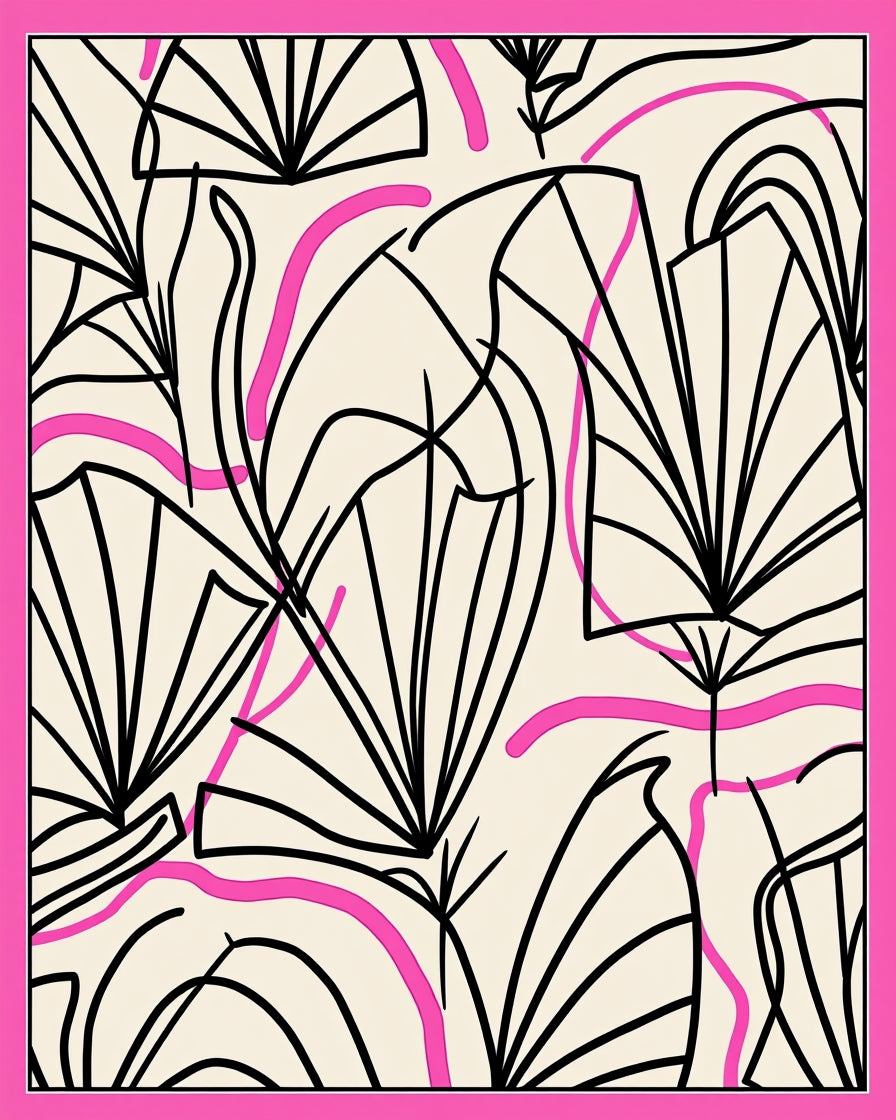 Botanical Lines Curves Pink Rug
