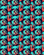 Bold Aqua And Coral Swirl Pattern Rug