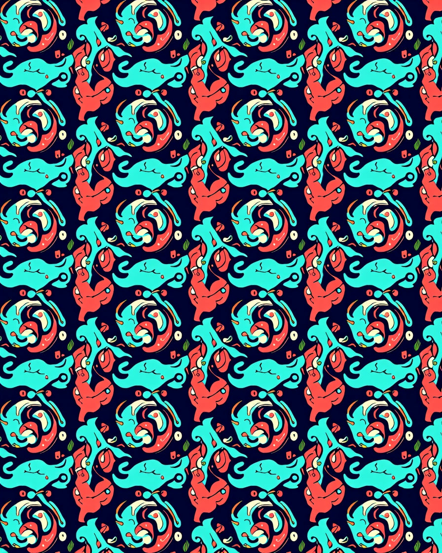 Bold Aqua And Coral Swirl Pattern Rug