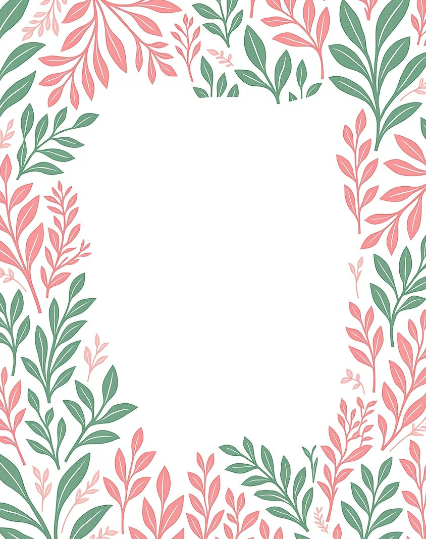 Blush Green Leafy Border Pattern Rug