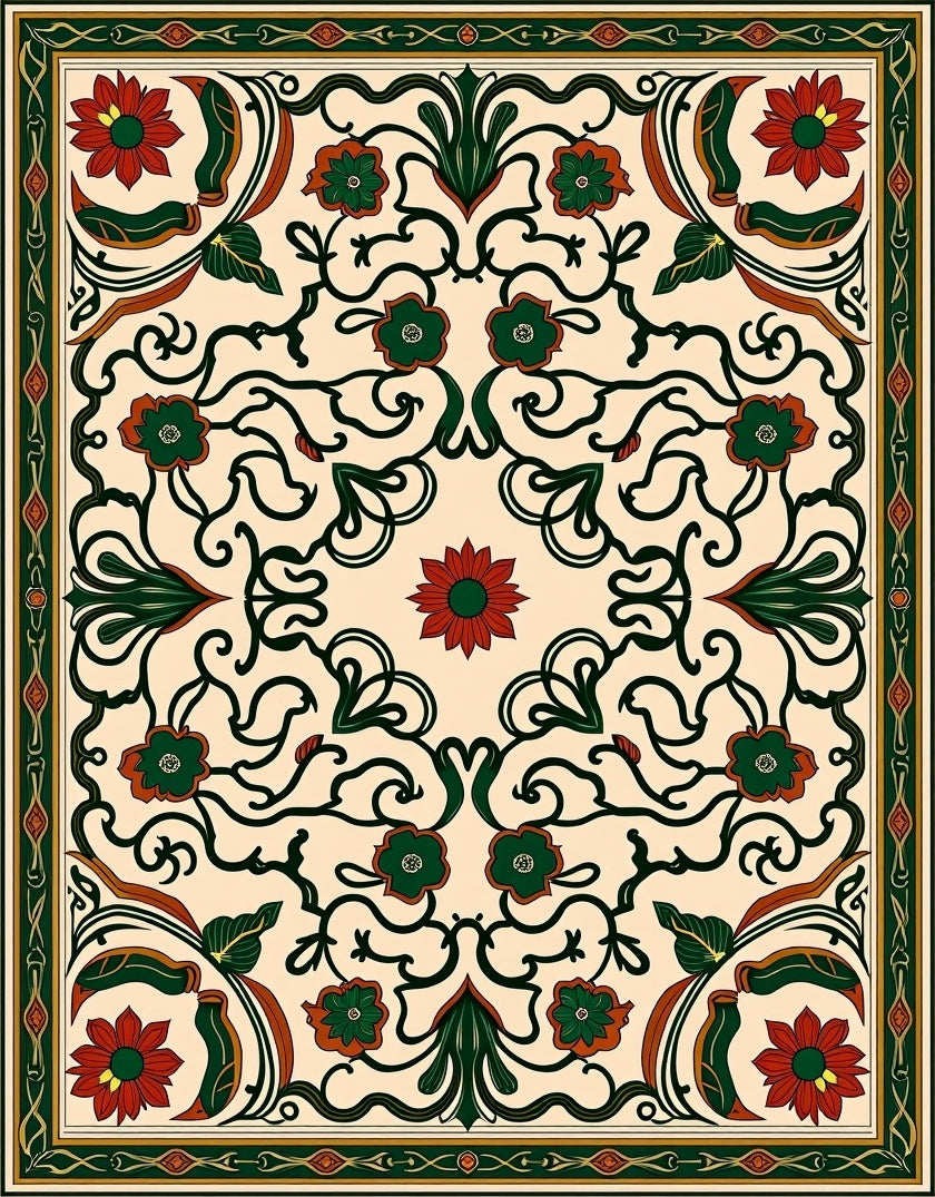Art Nouveau Floral Swirl Pattern Rug