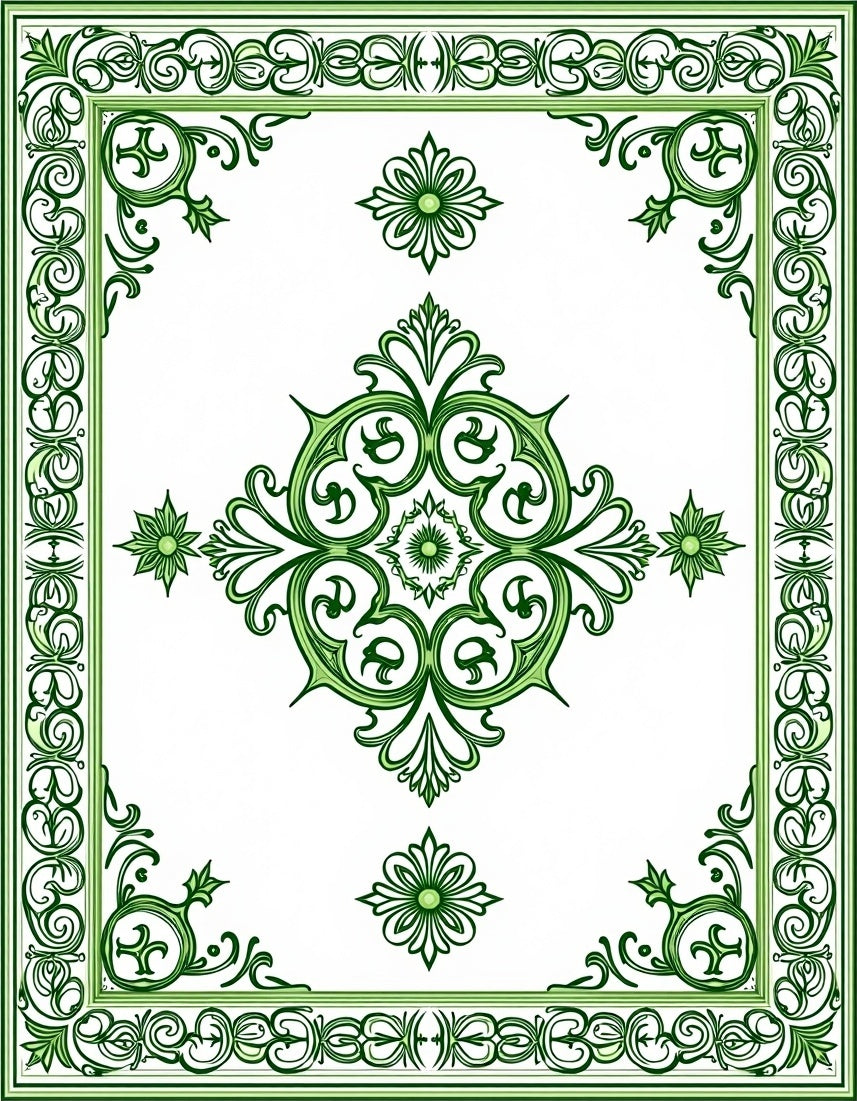 Elegant Green Floral Border Design Rug