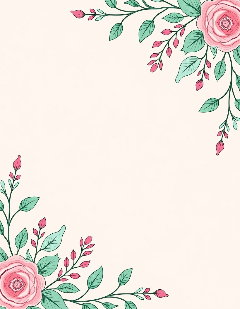 Pink Rose Floral Corner Design Rug
