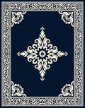 Elegant Ivory Navy Floral Medallion Rug