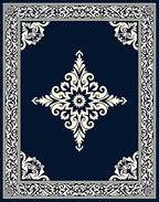 Elegant Ivory Navy Floral Medallion Rug
