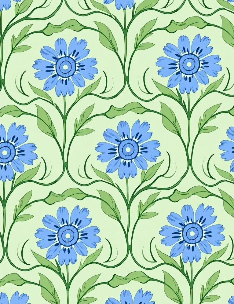 Art Nouveau Blue Floral Vines Rug