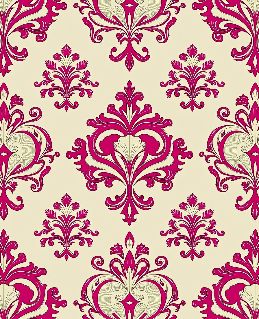 Ornate Magenta Damask Patterned Rug