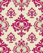 Ornate Magenta Damask Patterned Rug