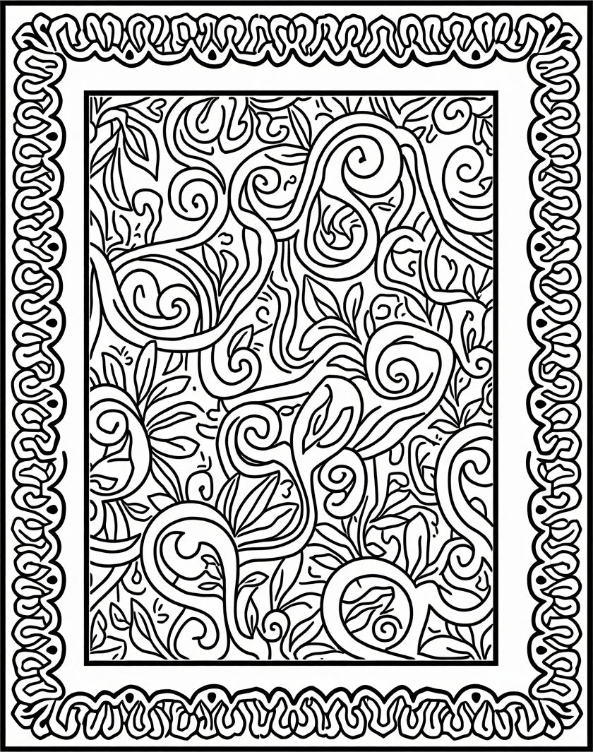 Swirling Floral Vines Bordered Abstract Rug