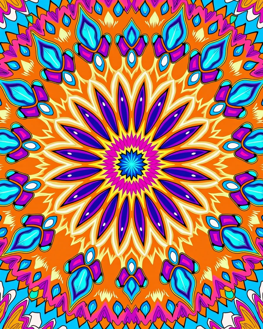 Vibrant Mandala With Abstract Blooms Rug