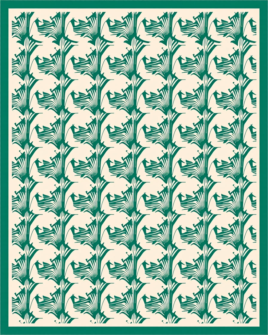 Emerald Abstract Tropical Leaf Pattern Rug