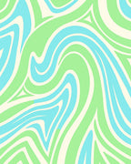Retro Wavy Cream Blue Green Pattern Rug