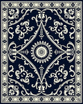 Navy Ivory Floral Scroll Design Rug