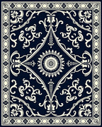 Navy Ivory Floral Scroll Design Rug