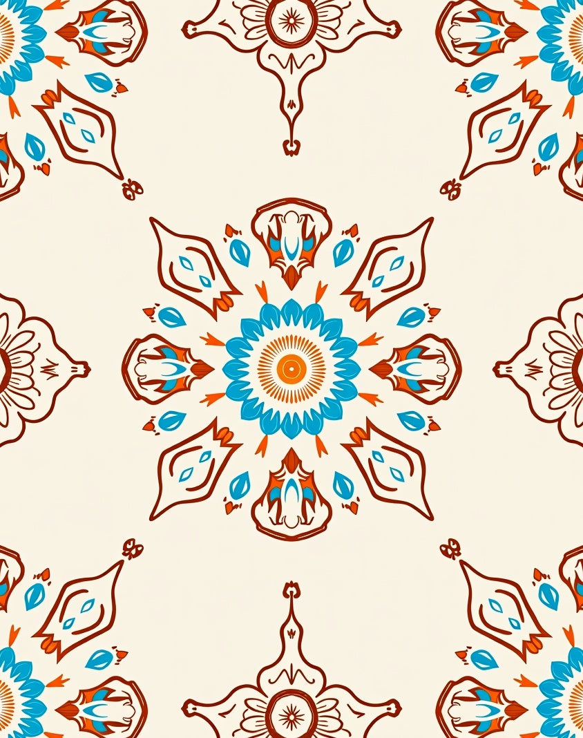 Elegant Teal Orange Mandala Design Rug