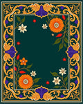 Ornate Floral Border with Warm Accents Rug