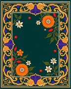 Ornate Floral Border with Warm Accents Rug