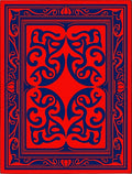 Red Blue Ornate Scrollwork Rug