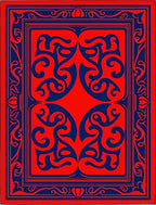 Red Blue Ornate Scrollwork Rug