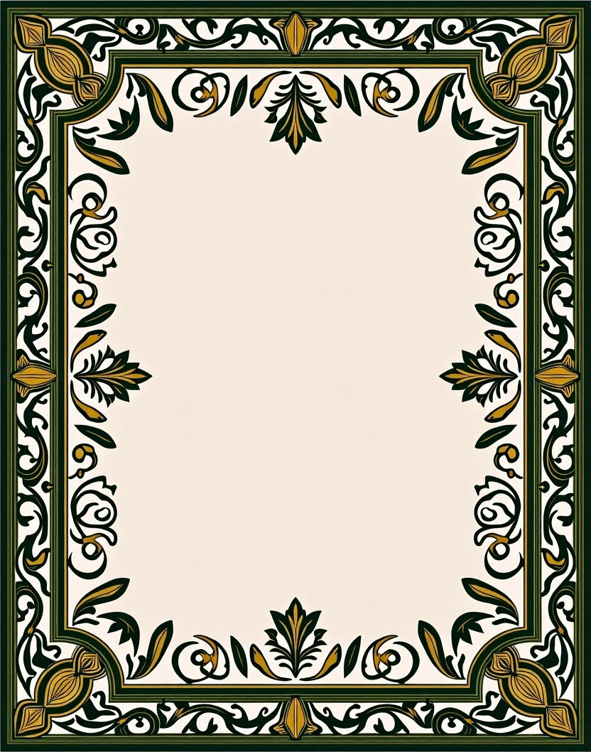 Intricate Green Gold Floral Filigree Rug