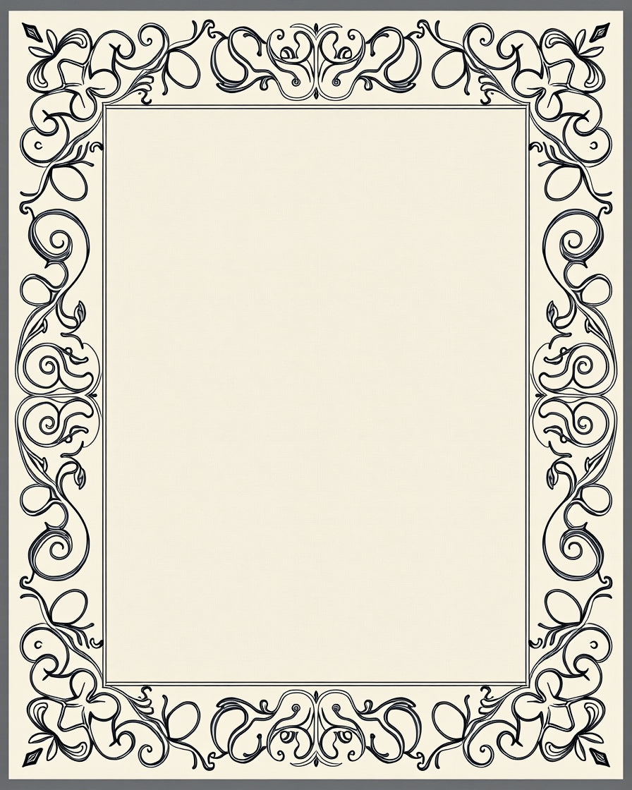 Ornate Black Floral Border Rug