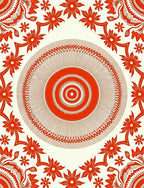 Red Floral Sunburst Mandala Design Rug