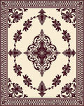 Cream Burgundy Ornamental Floral Pattern Rug