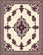 Cream Burgundy Ornamental Floral Pattern Rug