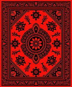 Red Floral Medallion Border Design Rug
