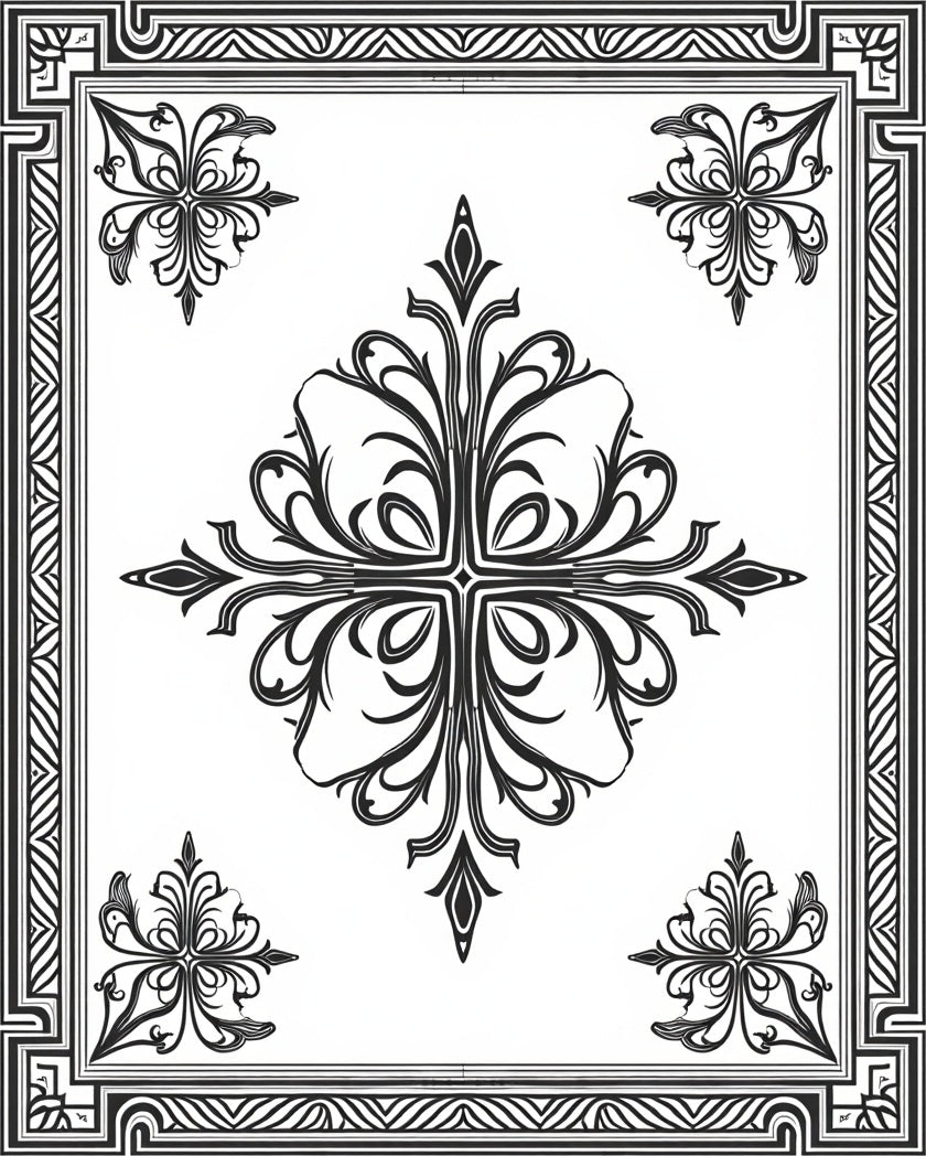 Ornate Black White Floral Patterned Rug