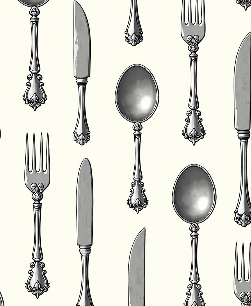 Ornate Silver Cutlery Collection Rug