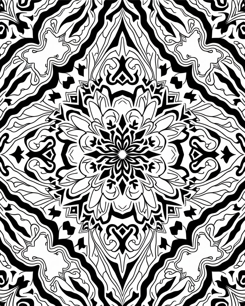 Intricate Black White Mandala Pattern Rug