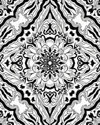 Intricate Black White Mandala Pattern Rug