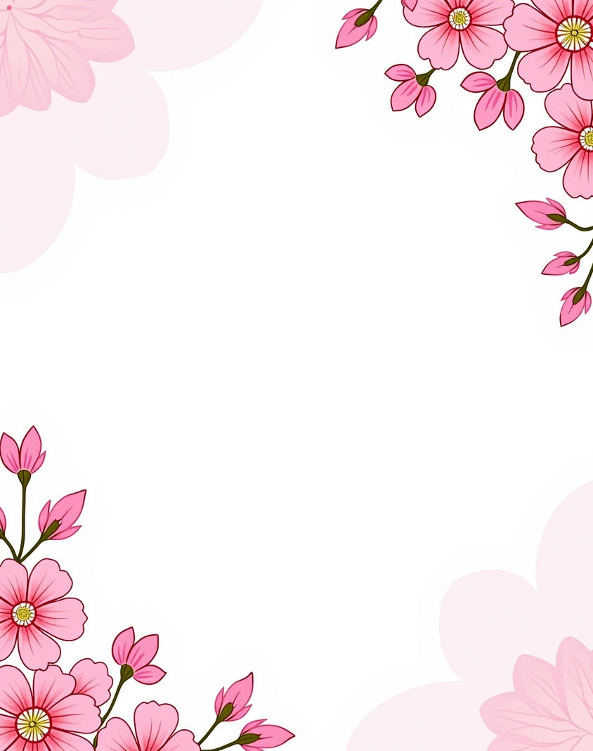 Pink Floral Design Border Rug