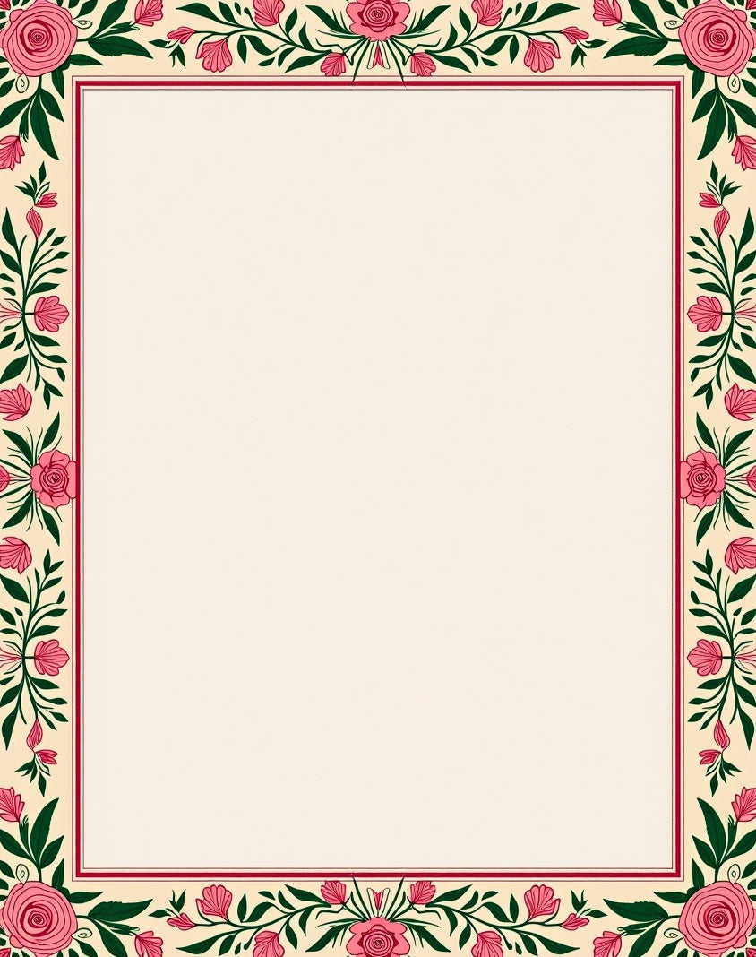 Floral Vine Patterned Border Design Rug